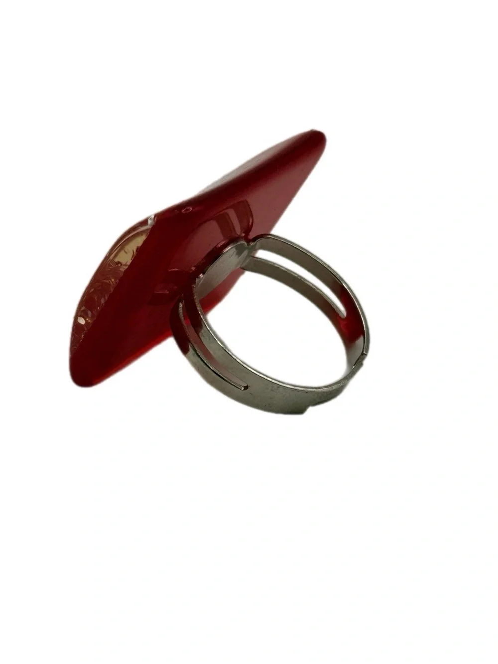 Red Glitter Square Acrylic Statement Ring Adjustable